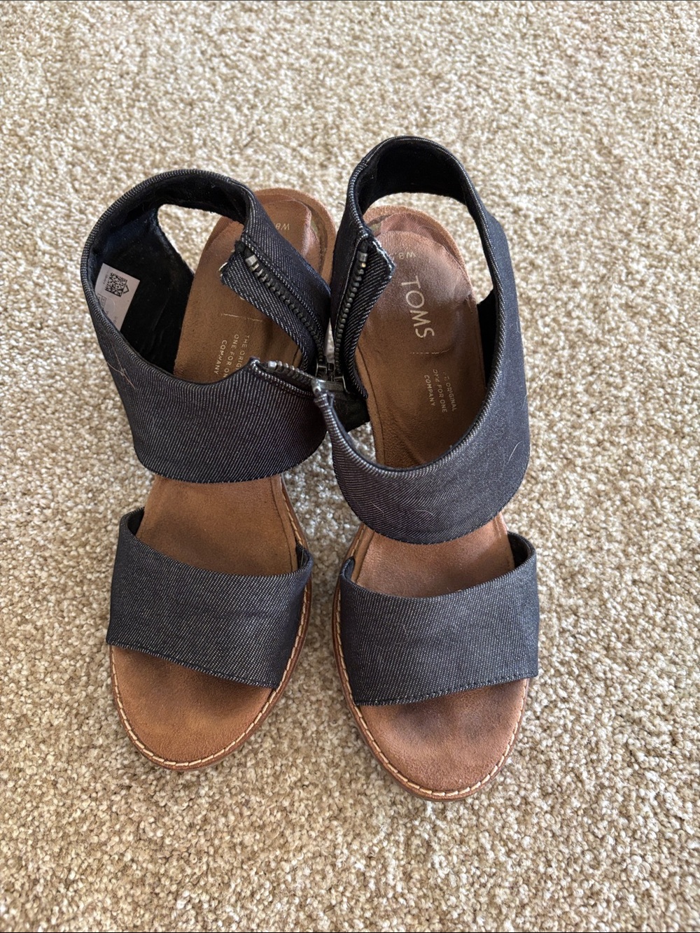 Toms Black Canvas Ankle-Strap Wedge Booties